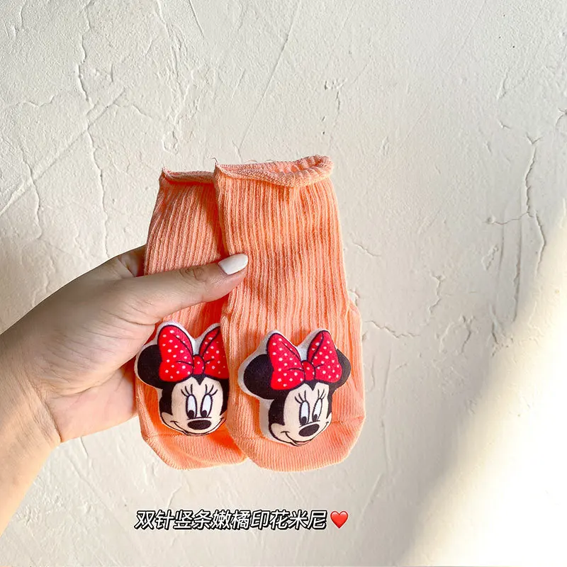 Disney Mickey Minnie Mid-Tube Cotton Socks Baby Doll Socks Stitch Nonslip Dispensing Floor Sockskiss Baby Sock for 0-2 Years Old