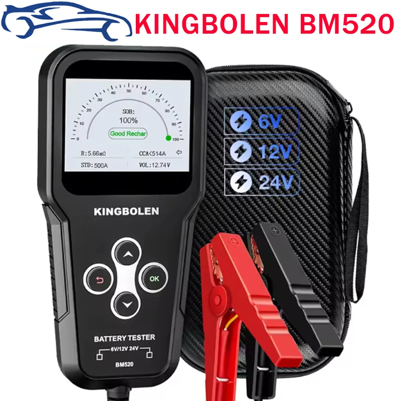 2024 KINGBOLEN BM520 6V 12V 24V Car Battery Tester for Cars ,Trucks ,SUV, Motorcycle,100-2000 CCA, Built-in Multi-meter