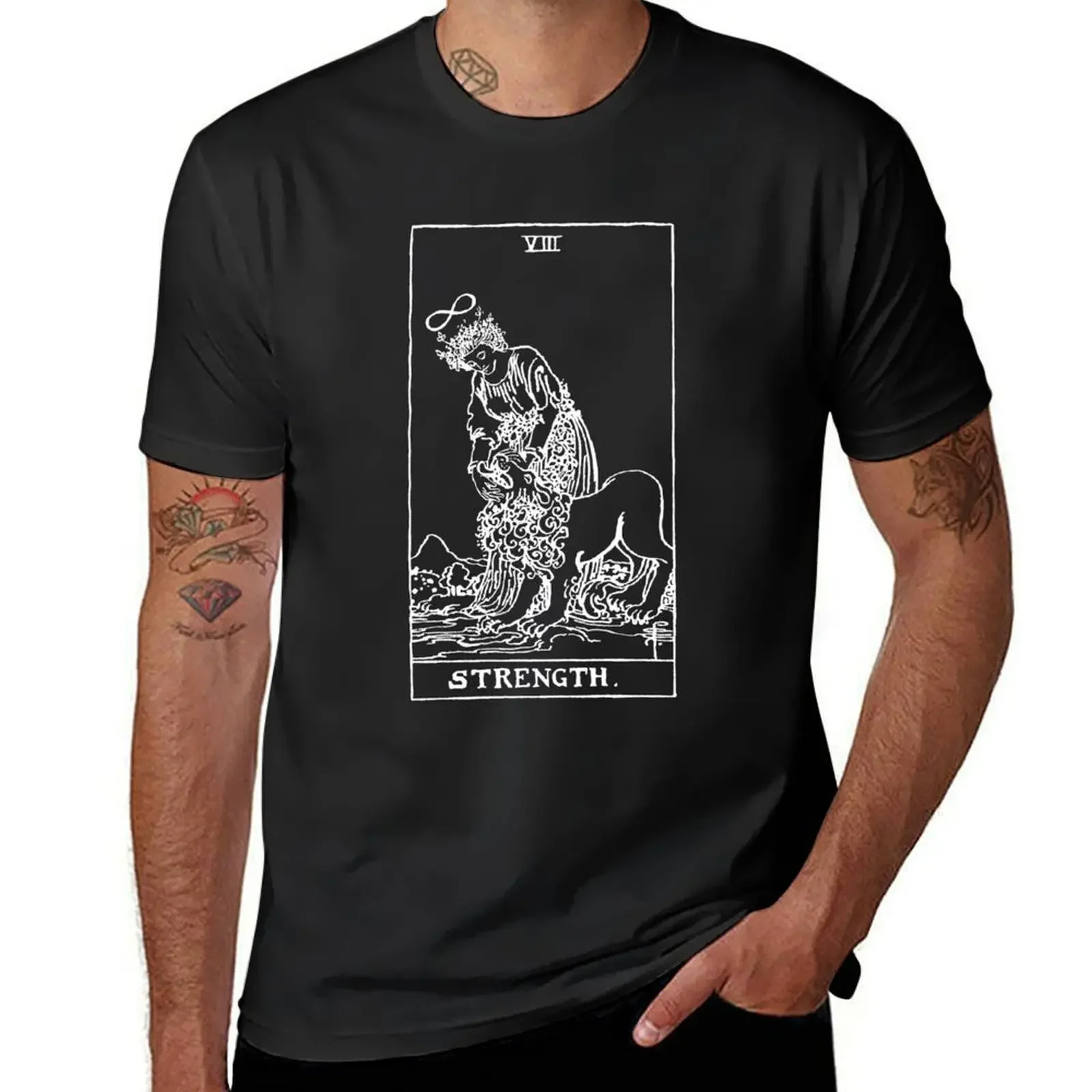 Strength Tarot in white T-Shirt Aesthetic clothing summer tops mens t shirts