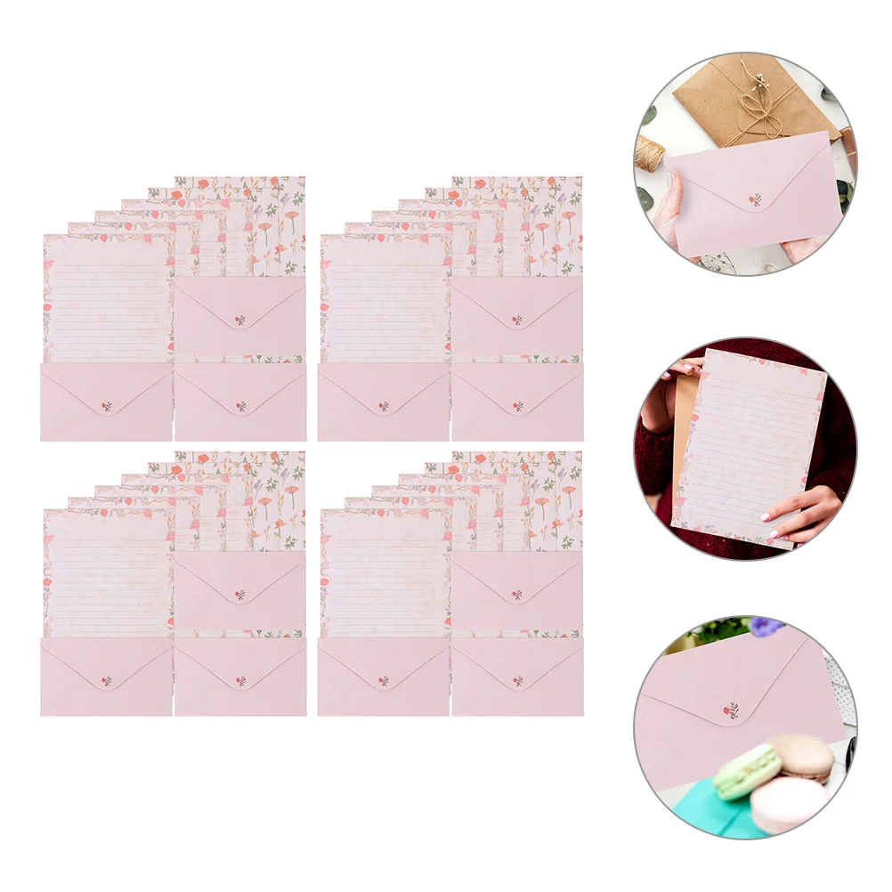 4 Sets Cute Stationary Stationery Kit Blank Writing Paper Small and Fresh Pink Clear Envelope