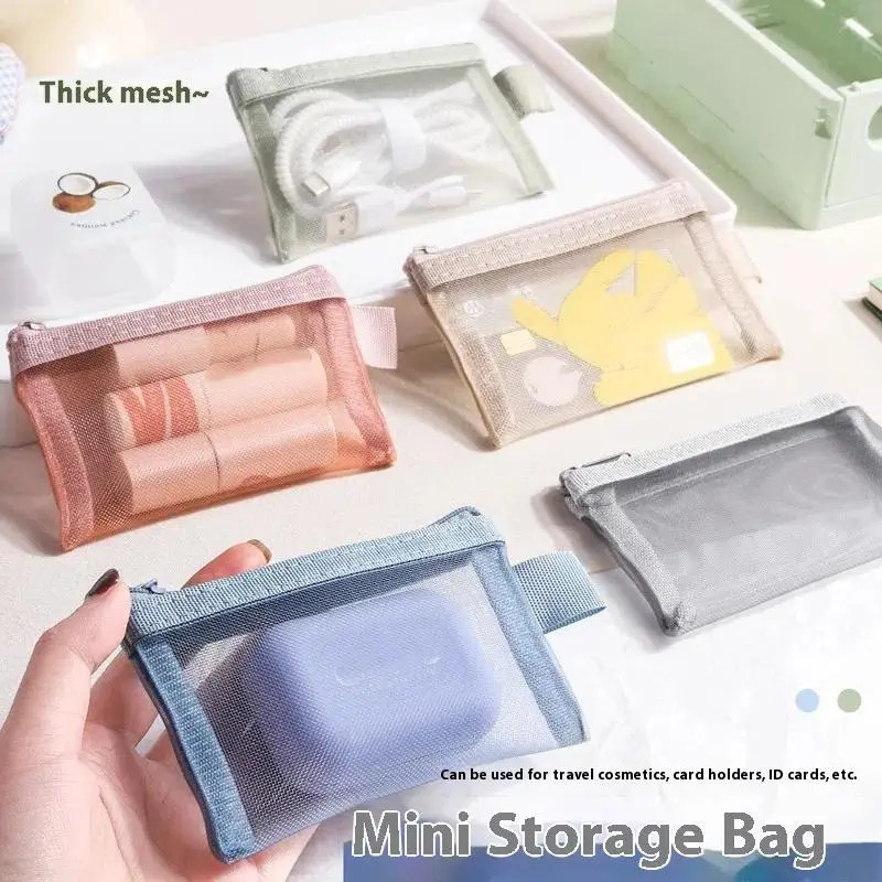 1Pcs Travel Storage Carry Pouch With Zippered Portable Mini Zipper Mesh Storage Bag Coin Purse Small Square Mesh Coin Purse