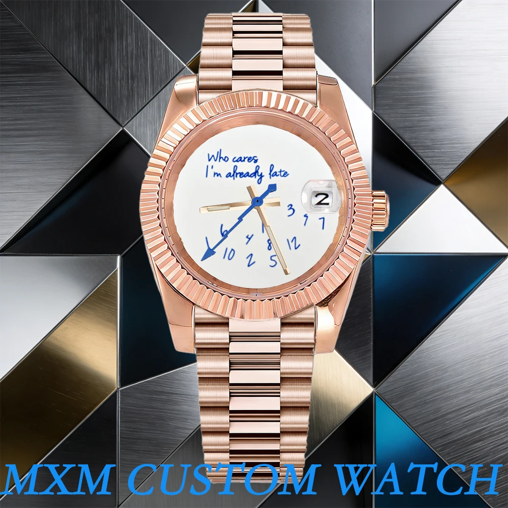 custom Luxury Watch NH35 36mm/39mm case men gold/rose gold Watches dial Blue Text Dial Sapphire Glass Waterproof watch 10ATM