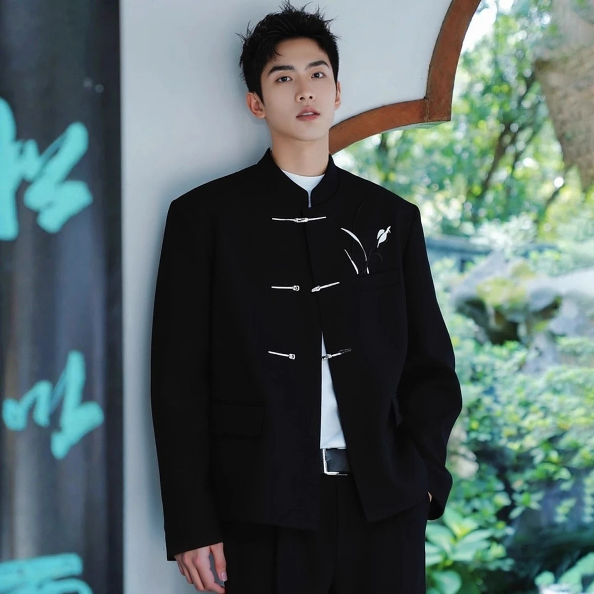 

New Chinese Style Stand Collar Pad Shoulder Men's And Women's Suit Jacket Autumn Spring Fashion Urban Polyester Fiber Long Sl...