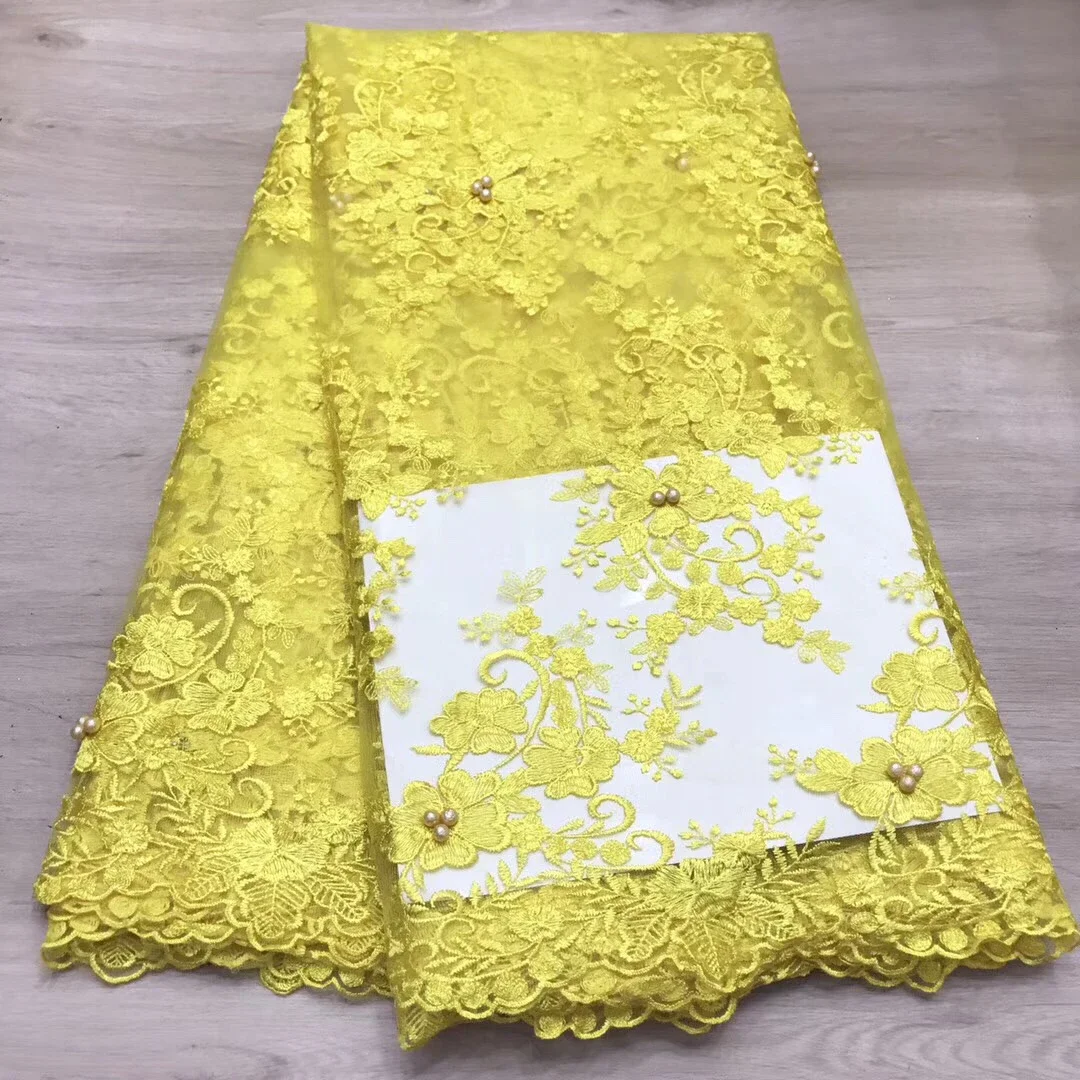 

African Beaded Lace Fabric Embroidered Nigerian Laces Fabric 2021 High Quality Gold French Tulle Lace Fabric For Women