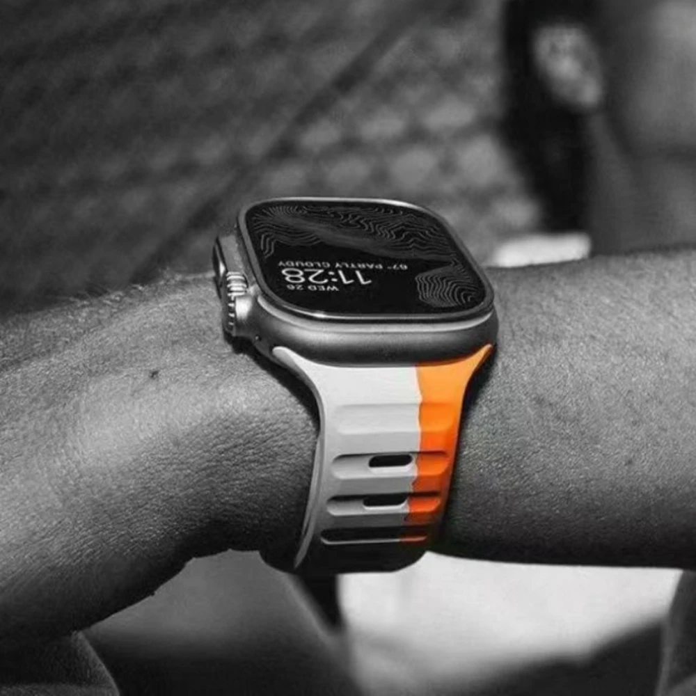 สายซิลิโคนสำหรับนาฬิกา Apple อัลตร้า49มม./10 42มม. 46มม./9 8 7 45มม. 41มม. สายรัดข้อมือแทนแบบสปอร์ตสำหรับ iWatch 6 5 4 3 SE 44มม. 40มม.