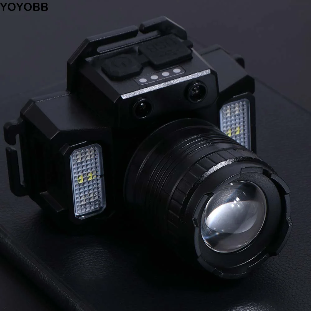 

Налобный фонарь с датчиком движения, светодиодный, мощный, яркий, регулируемый, водонепроницаемый, 5 режимов, для работы и рыбалки