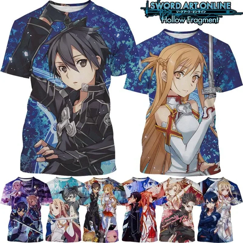 

New Kirito and Yuuki Asuna Casual Short-sleeved Sword Art Online Anime 3d Printed T-shirt Fashion Harajuku Style T-shirt Top