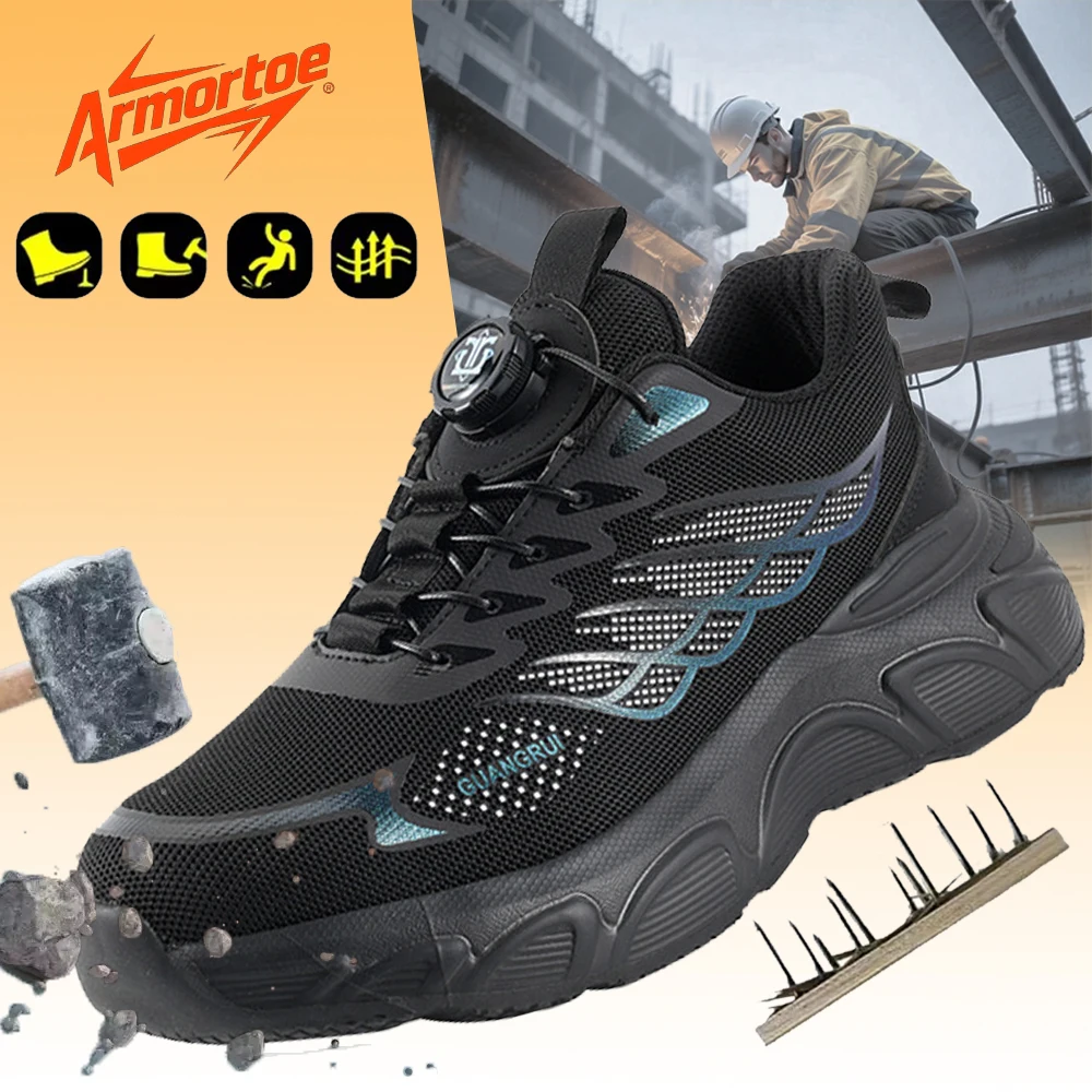 

ArmorToe Men's Airflow Steel Toe Safety Shoes Ratchet Closure Puncture Proof Construction Comfort Insulated #Armor3002