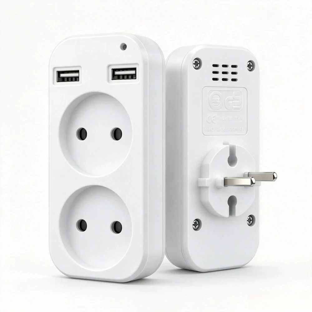 Portable EU Power Strip Wall Adapter 2 AC Sockets 2 USB Charging Ports 1200W 250V for Phone Tablet Universal Power Strip Charger