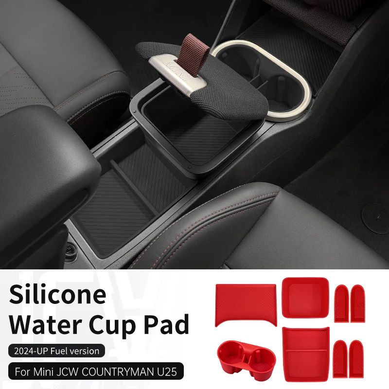 

8 шт. силиконовый держатель для стакана с водой, ящик для хранения для Mini Countryman JCW U25 2024 2025, поднос для подстаканника, нескользящий коврик, автомобильные аксессуары