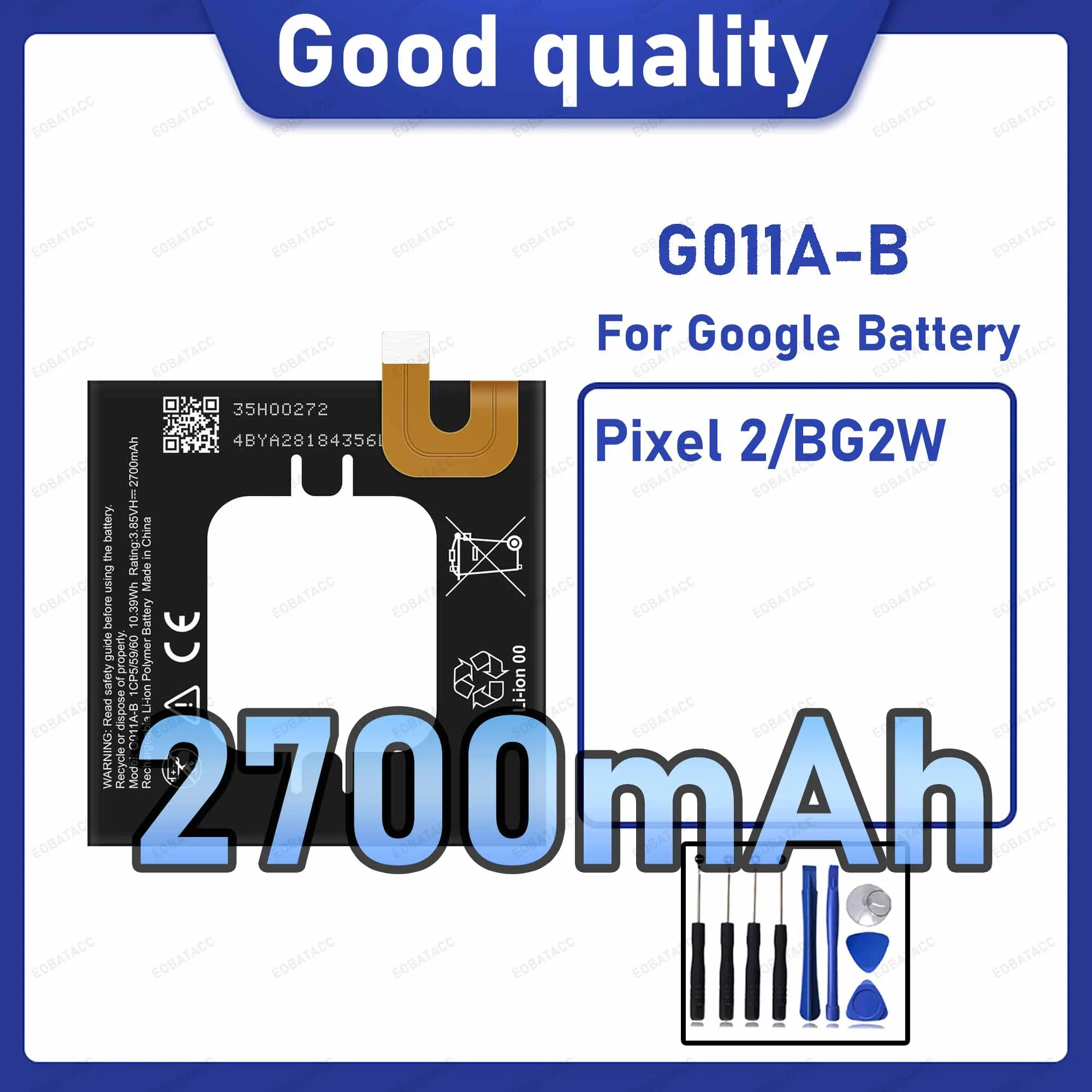 2700mAh G011A-B Replacement Battery for Google Pixel 2/BG2W with Repair Tools Kit