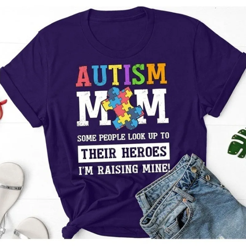 Autism Mom Letter Print T Shirt Women Short Sleeve O Neck Loose Tshirt Summer Women Tee Shirt Tops Camisetas Mujer