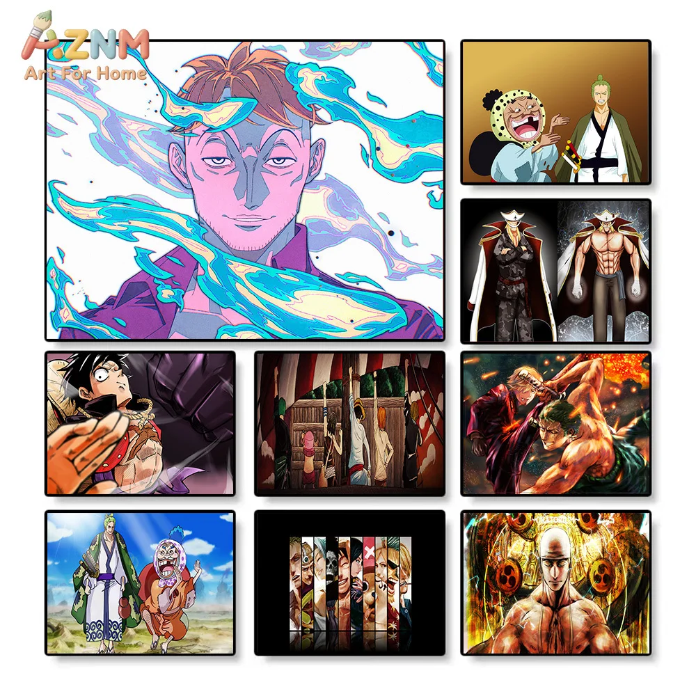 AZNM - Lienzo Decorativo de Anime One Piece, Marco Phoenix, Barbablanca, Luffy, Zoro, Impresión HD sin Marco, Estilo Manga Japonés Moderno