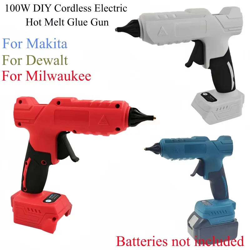 100W Multi-Function DIY Cordless Electric Hot Melt Glue Gun, Compatible for Makita/DeWalt/Milwaukee 18V Battery, with Glue Stick