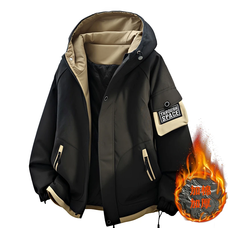 

Мужские зимние повседневные однотонные парки с капюшоном, мужские черные, хаки, теплые мужские пальто, стеганая куртка, мужские зимние парки, толстая куртка, пальто