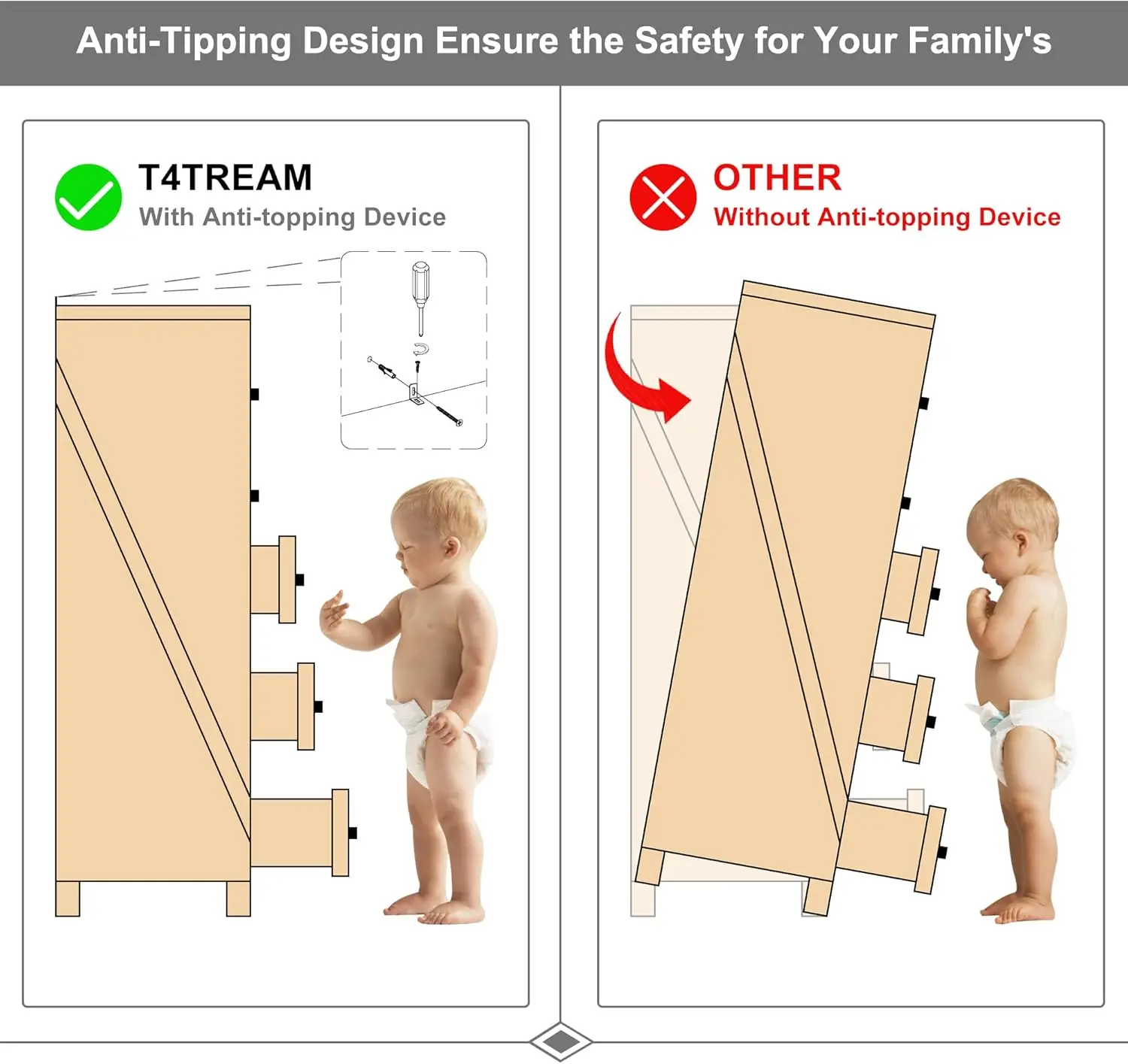 Cofres de tocador de madera para dormitorio, juego de cajones altos rústicos, organizador de vestidores para dormitorio, 5 cajones