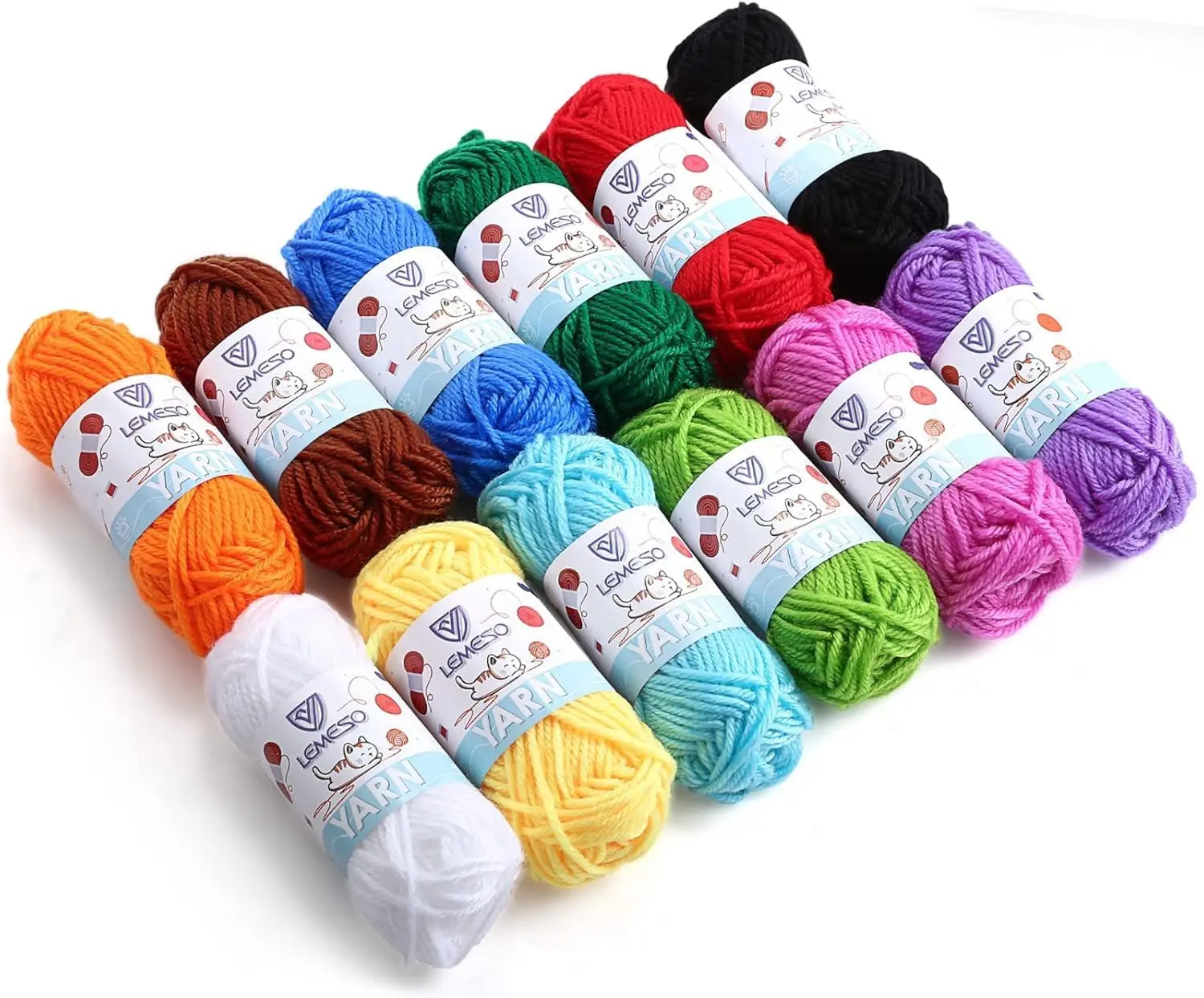 

12 Skeins Acrylic Yarn for Crocheting, 180g Bulk Multicolor Knitting Yarn for Beginners and School Crafts