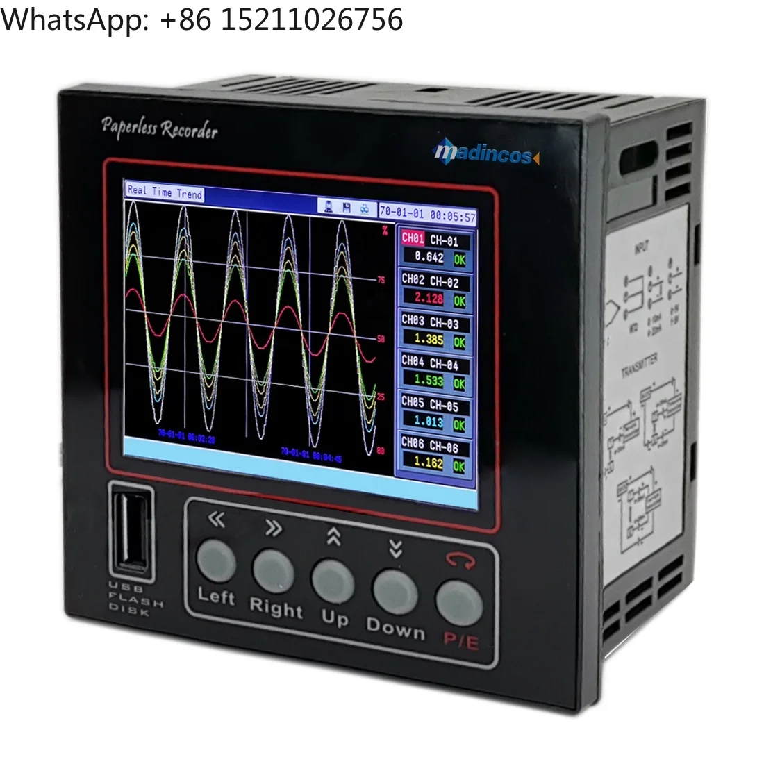 MPR600:0.2% Universal Digital 6 Channel 4-20ma+PT100+Thermocouple Paperless Temperature and Humidity Data Logger with USB+RSS485