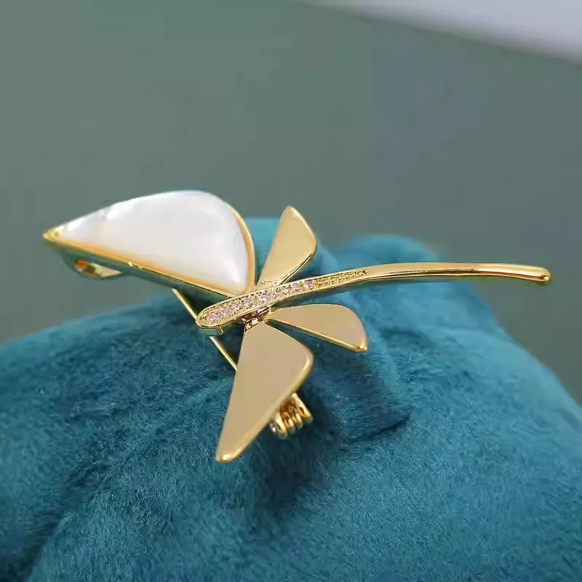 DIY Brooch Blank Brass Gold Plated Dragonfly, Micro Pave Zircon Shell Base, Pearl Corsage Brooch