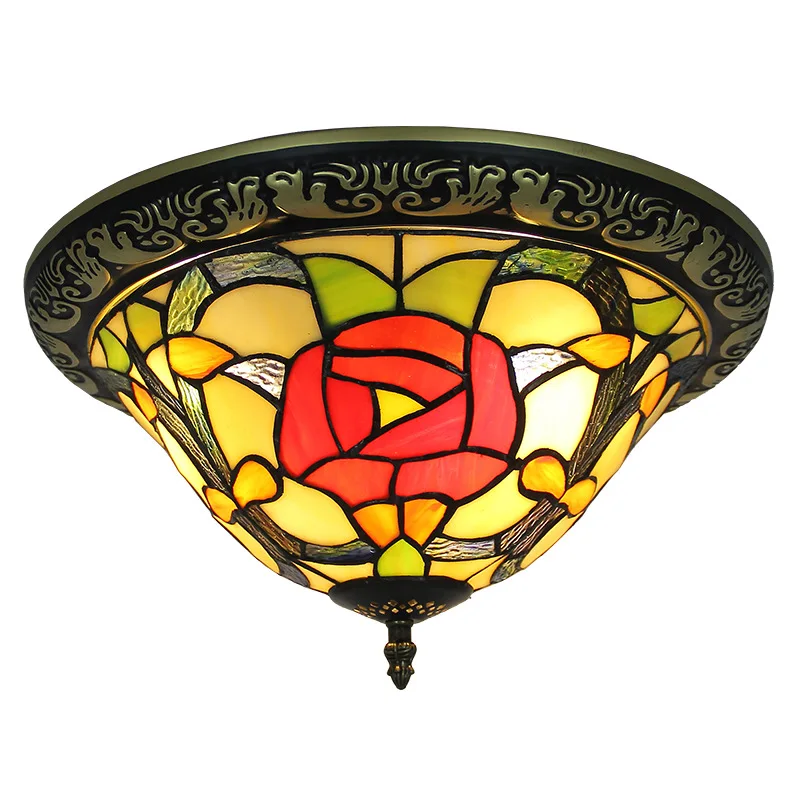 American-style Retro Ceiling Lamp European-style Living Room Lamp Dining Room and Foyer Colored Glass Creative Artistic Design