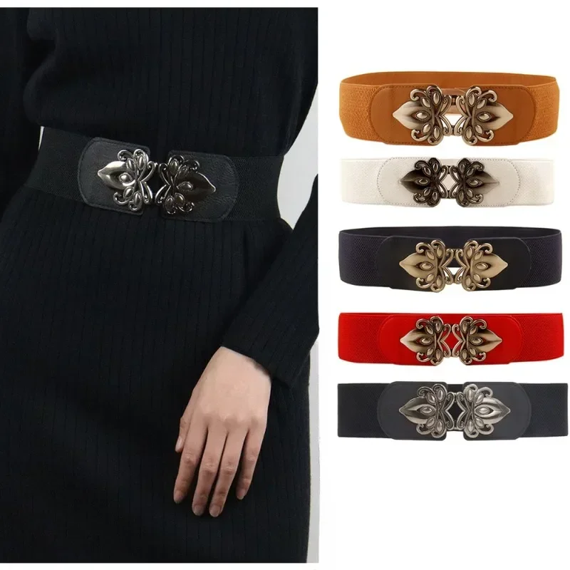 

Fashion Luxury Retro Women Belt Stretchy Elastic Waistband Metal Buckle Dress Coat Jeans Shirt Clothes Decoration Accessory Belt