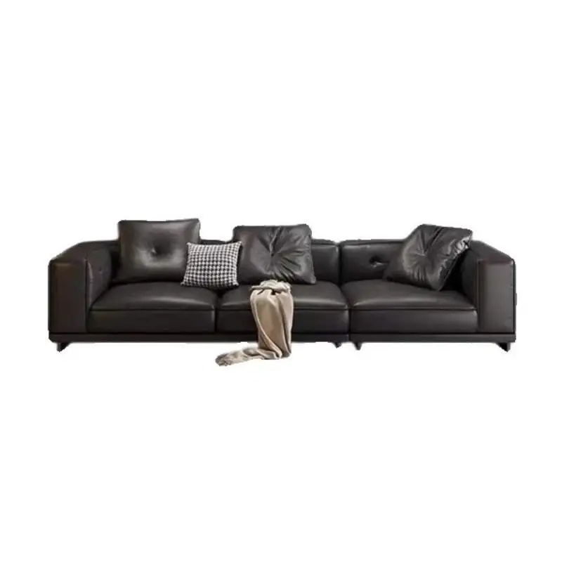 

df-Italian Light Leather Sofa Minimalist Modern Living Room Row Corner Head Layer Cowhide Special-shaped Sofa Combination%