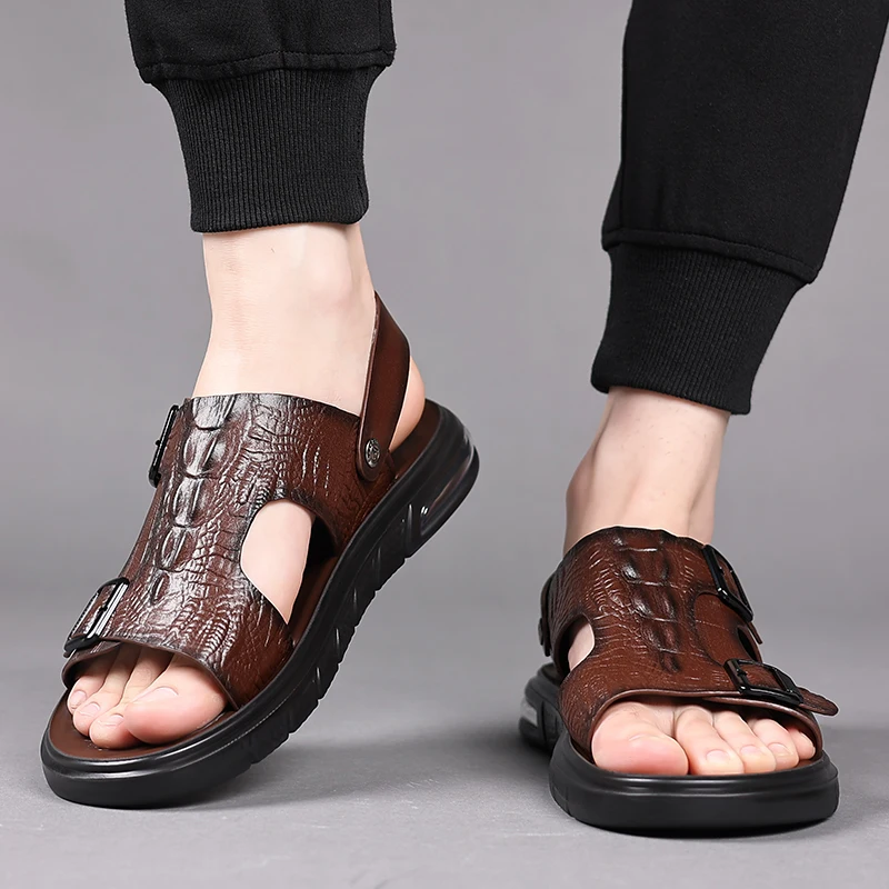 Business Summer Men's Sandals Gentleman genuine leather classic style Outdoor leisure beach walking Luxury quality shoes