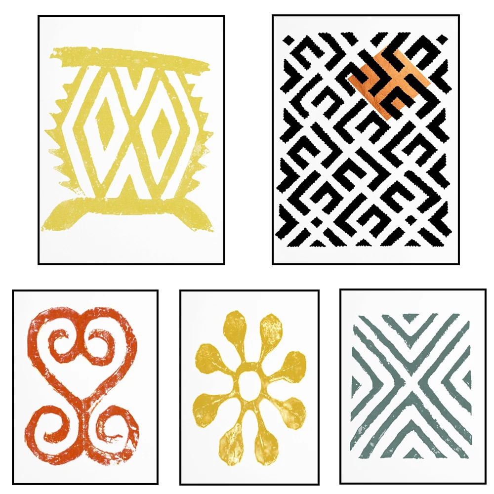 African symbols, poster print from Ghana, Adinkra decoration, inspired by Kuba, abstract geometric poster, bohemian tribal canva