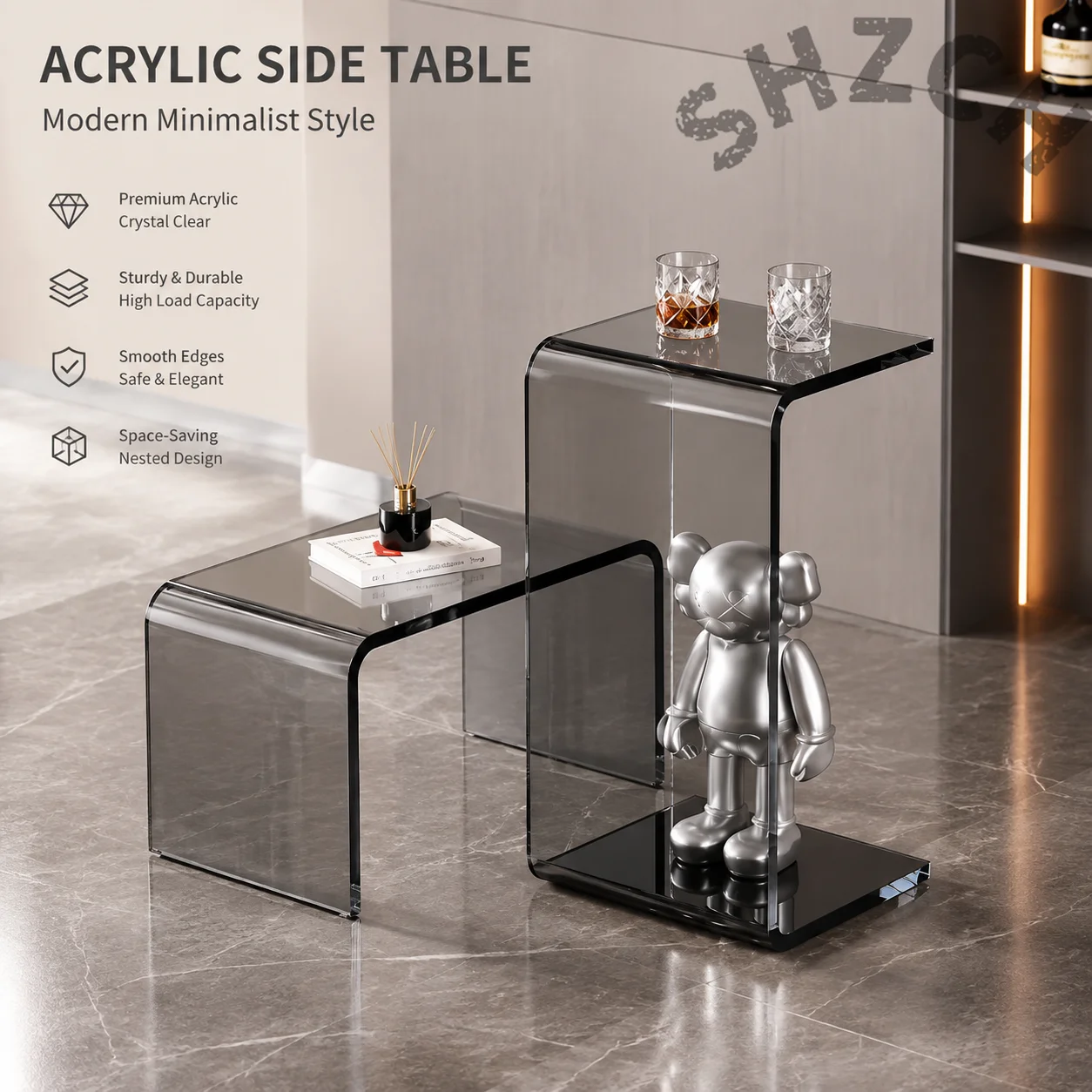 C-type Acrylic Sofa Tables Clear Side Coffee Table Living Room Bay Window Computer Table Bedroom Corner Stand Balcony Storage