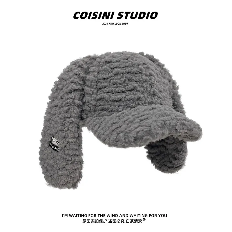 Y2K الحلو الوردي أفخم أرنب الأذن قبعات البيسبول للنساء شتاء دافئ تنوعا الشارع الاتجاه شخصية الهيب هوب القبعات للرجال