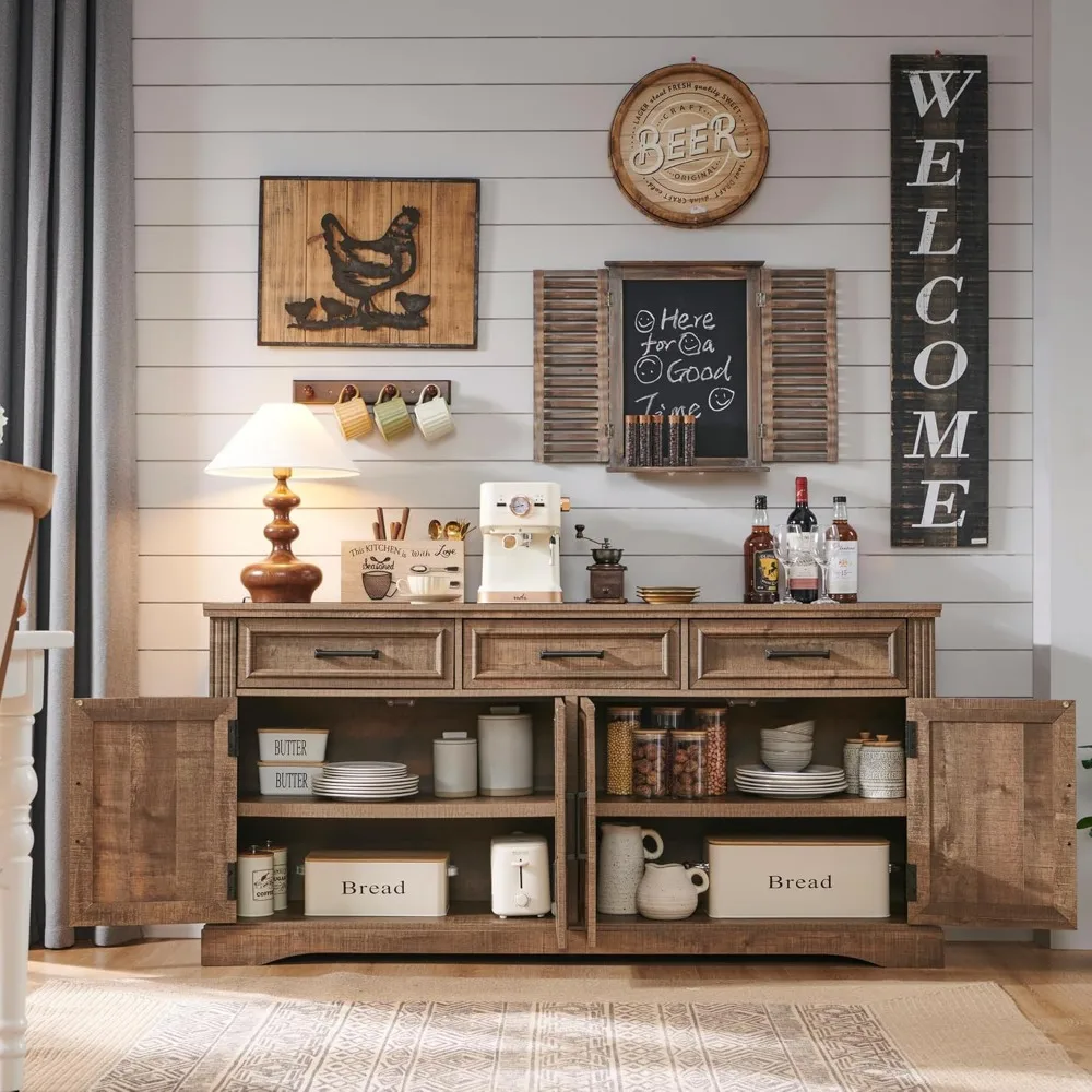 Jxqtlingmu 66 "großer Buffet Side board Schrank mit 4 Türen und 3 Schubladen, Buffet Tisch Kaffee bar Weinbar Lagers chrank für