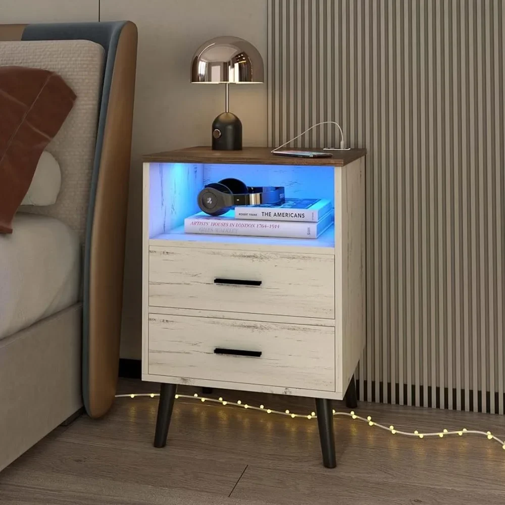 

Night Stand With Drawers for Bedroom Nightstands Nightstand With Charging Station and USB Ports Furniture Home