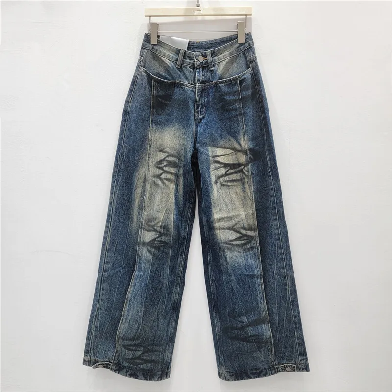 WTHT Mode frauen Gradienten Waschen Breite Bein Jeans 2025, Herbst Trendy Neue Hohe Taille Gerade Denim Hosen Weibliche 1LS2670