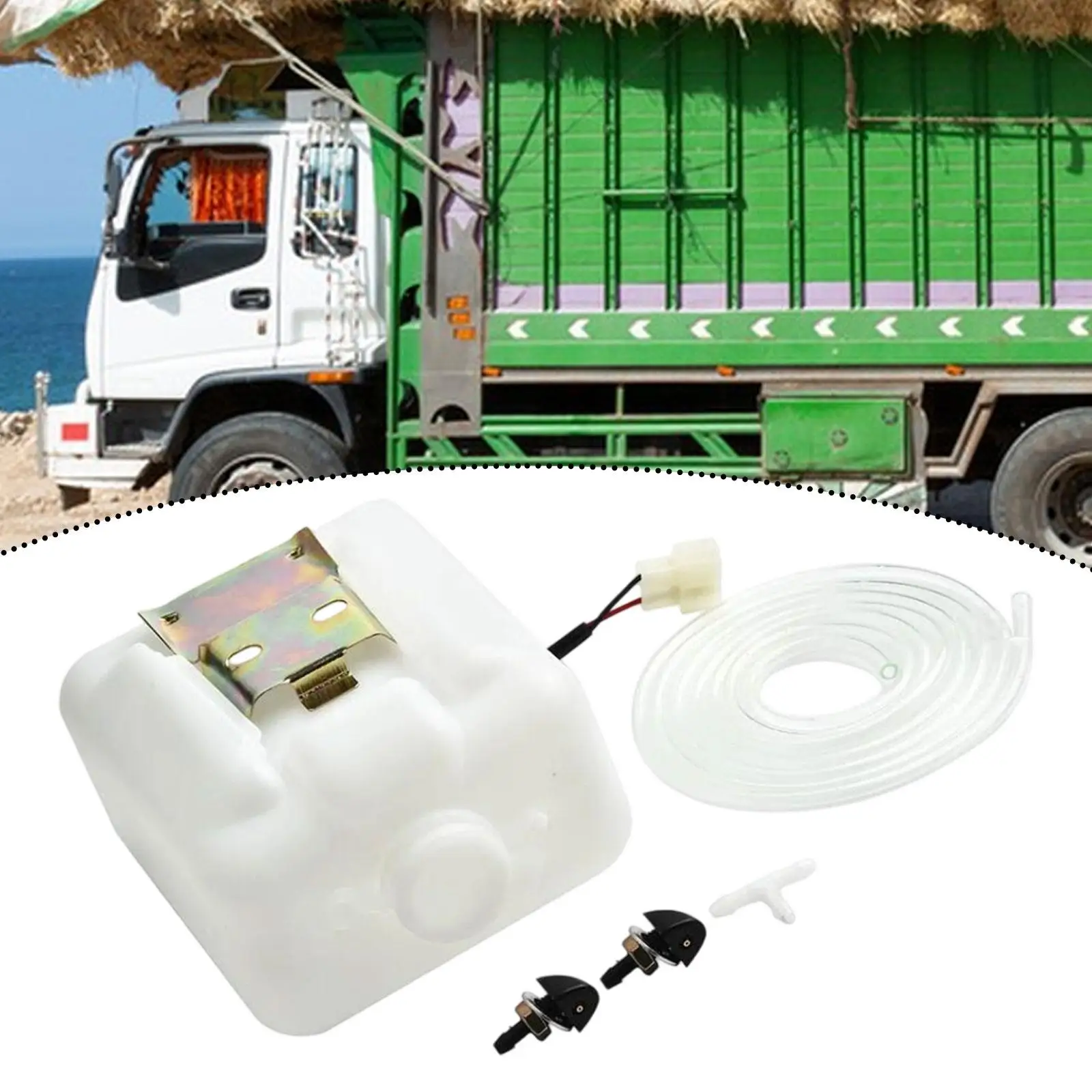 

Windshield Washer Reservoir Universal 12V Car Windshield Washer Pump System Fluid Reservoir Bottle Kit for Car UTV Boat SUV