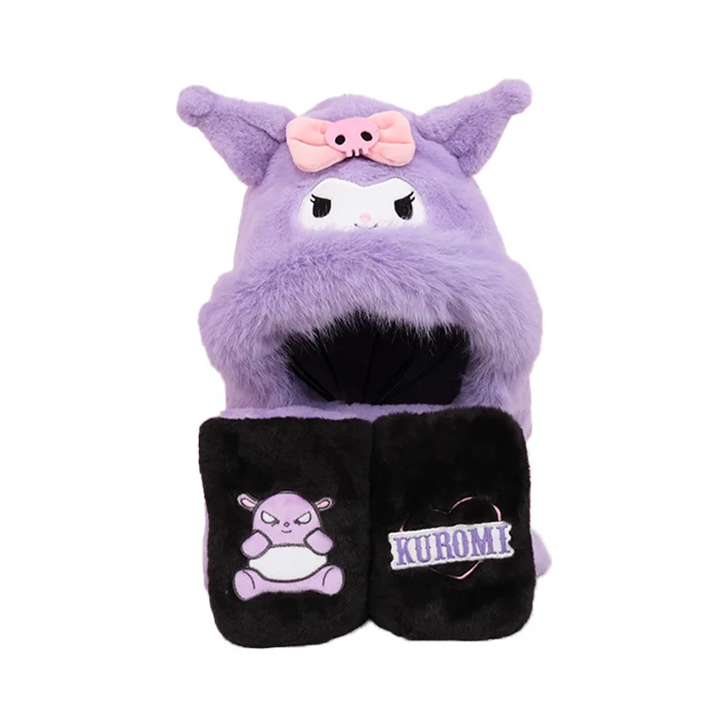 Sanrios Child Hat Scarf Gloves In One Kuromi Boy Girl Autumn Winter New Scarf Keep Warm Kawaii Cartoon Plush Three Piece Set