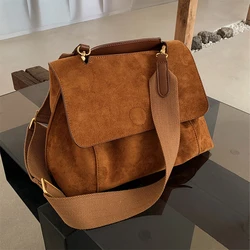 Bolso de hombro tipo bandolera de ante marrón esmerilado Retro para otoño e invierno, bolsos de gran capacidad para mujer, bolso de mano de diseñador