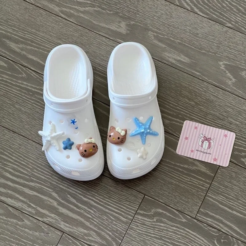 Cute Sanrio HelloKitty Summer Croc Charms Starfish Ocean Flower Diy Shoe Accessories Beach Black Skin Kawaii Cute Anime Gifts - view 5
