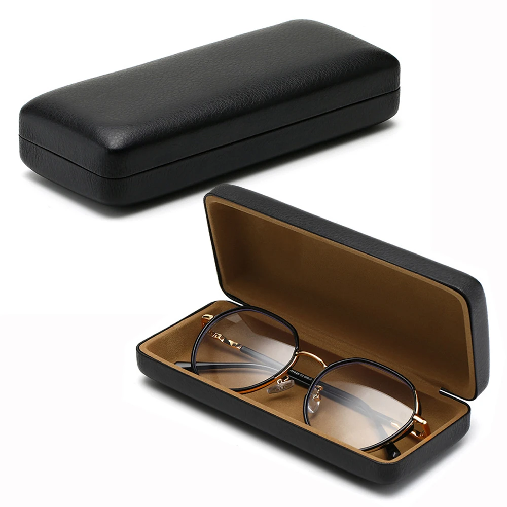 Fashion Lychee Pattern PU Leather Glasses Metal Square Portable Sunglasses Case Women Men Stress Resistant Eyewear Storage Box