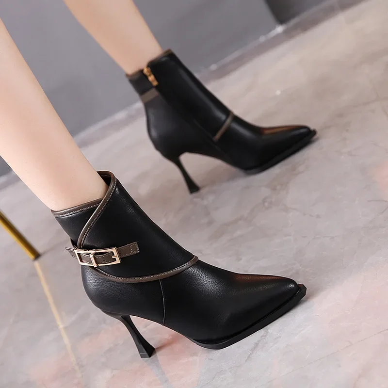 Fashion Autumn Short Women Ankle Boots Fashion Pointed Toe Ladies Elegant Side Zipper Chelsea Pumps Shoes High Heel Short Boots