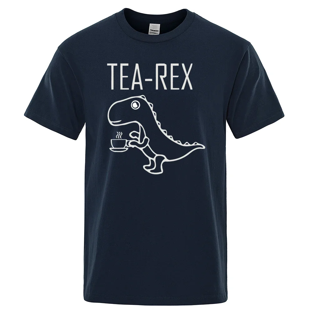 Men's T-Shirts Tea Rex Funny Dinosaur Drink Coffee T Shirts Fashion Casual TShirt High Quality Streetwear Tops Male Tee Shirt