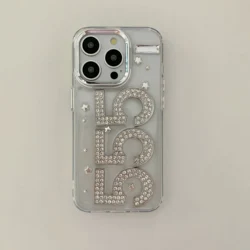 Korean Stylish Glittering Zircon 555 Fashionable Chic Case for iPhone 16 15 14 13 11 Pro Max Back Phone Cover for 12 Pro Max