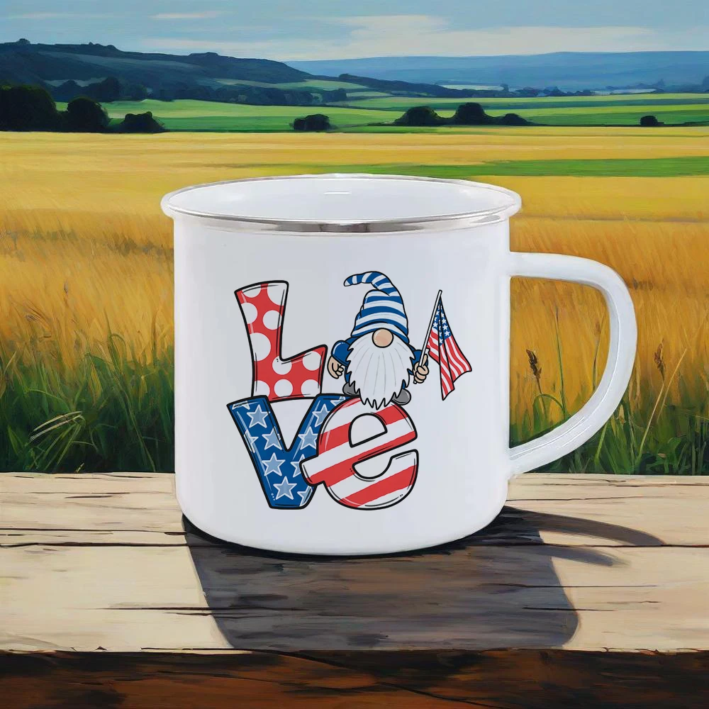 

Happy 4th July Enamel Mug USA Freedom Series Coffee Mug Red White Blue Lip Water Cola Beer Cups Celebrate Festive Drinkware Cup