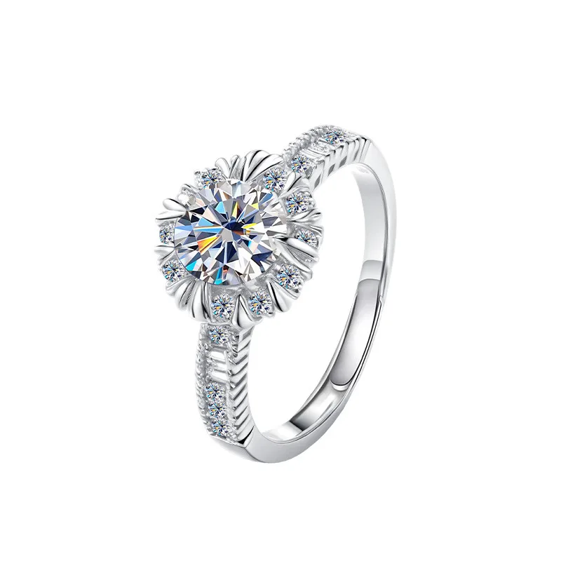 

S925 Sterling Silver VVS1 1ct D Color Moissanite Bouquet Series Engagement Wedding Ring - Valentine's Day Jewelry Gift