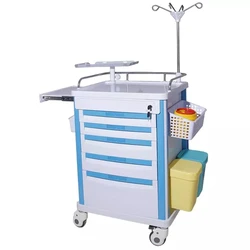 Manufactory wholesale hospital clinic patient room furniture with IV drip stand ABS medicine cart emergency trolley