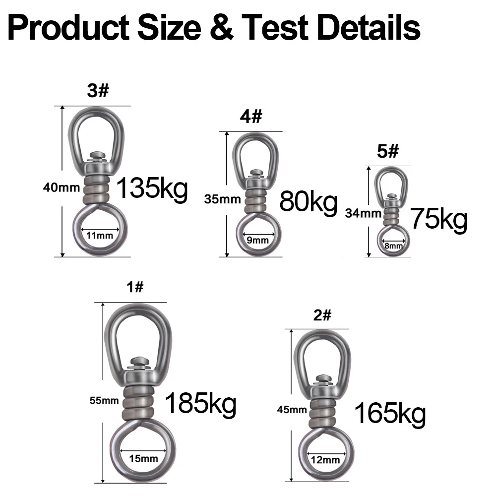 5Pcs Heavy Duty 304 Stainless Steel Swivel Ring big game Shark Tuna Fishing connector Wire Rope Lock Chain Connecting Buckle