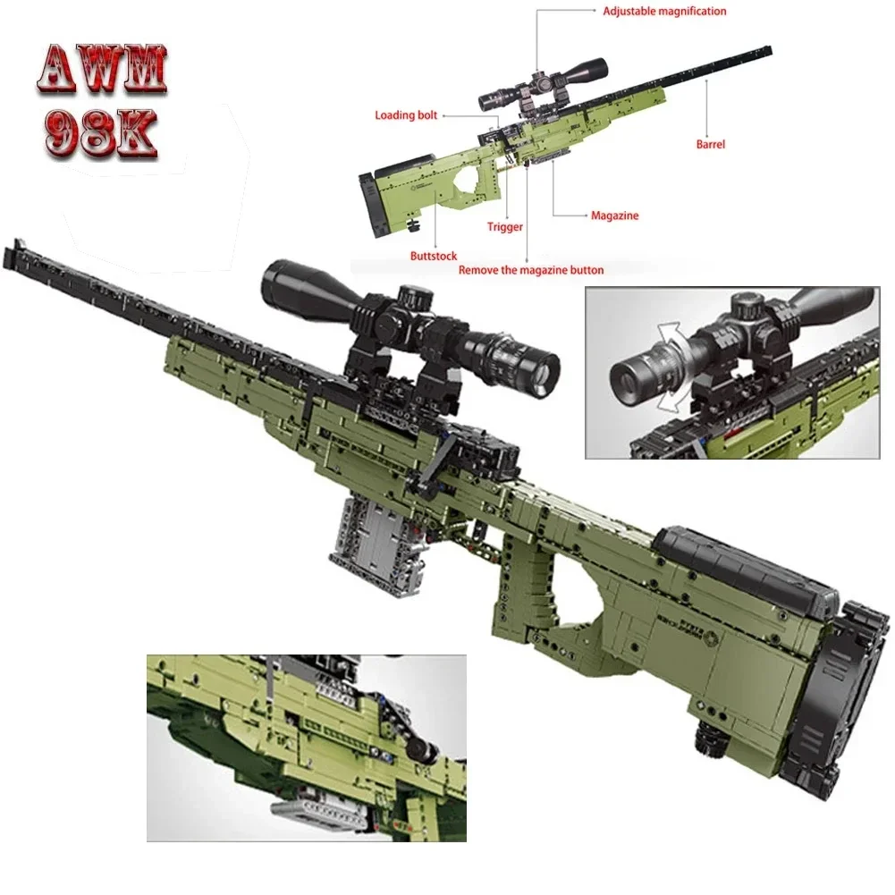 WW2 Military Real Weapon AWM Sniper Rifle Bullet Guns Building Blocks Model King Outdoor Games Kids Toys For Boys Gifts