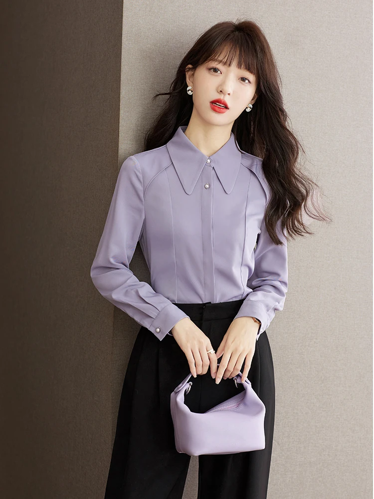 Autumn Casual Chiffon Shirt Women Office Lady Shirts Fashion Female Long Sleeve Loose Solid Color Blouse Tops