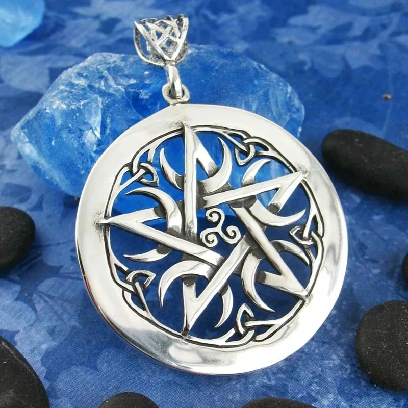 Crescent Moons Pentacle Necklace Pendant Wiccan Accessories Fashion Pagan Large Pentagram Witch Woman Man Witchcraft GothicWicca