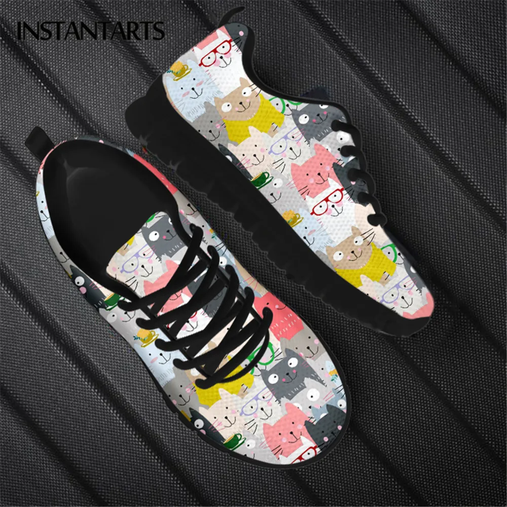 Cute Cartoon Funny Cat Pattern Women Flat Shoes Comfortable Soft Ladies Sneaker Femme Footwear Walk Shoes Zapatos