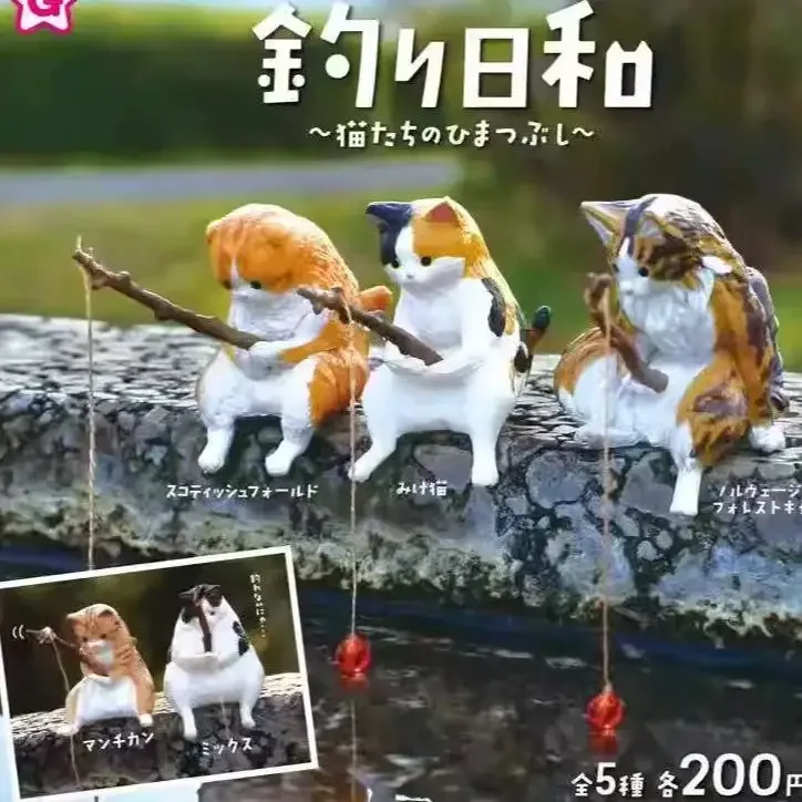 Japanische echte Katze Angeln Freizeit Katze Angeln 1-5 Tier Anthropomorphes Spielzeug Sammlung Action Figur Spielzeug